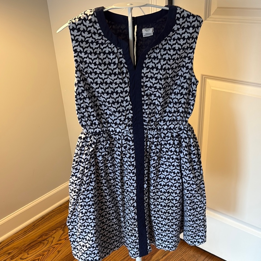 Crewcuts Blue and White Fit and Flare Dress Sleeveless Scoop Neck